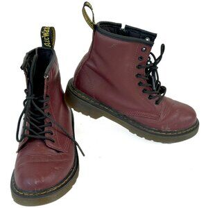 Dr. Martens Girls Size 2 Cherry Red Leather Combat Style Boots